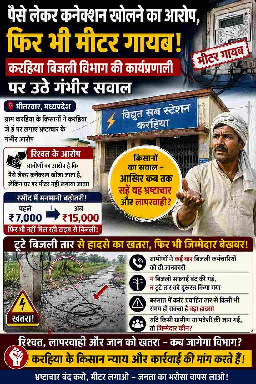 करहिया बिजली विभाग पर भ्रष्टाचार के आरोप, पैसे लेने के बाद भी मीटर नहीं लगाने का दावा