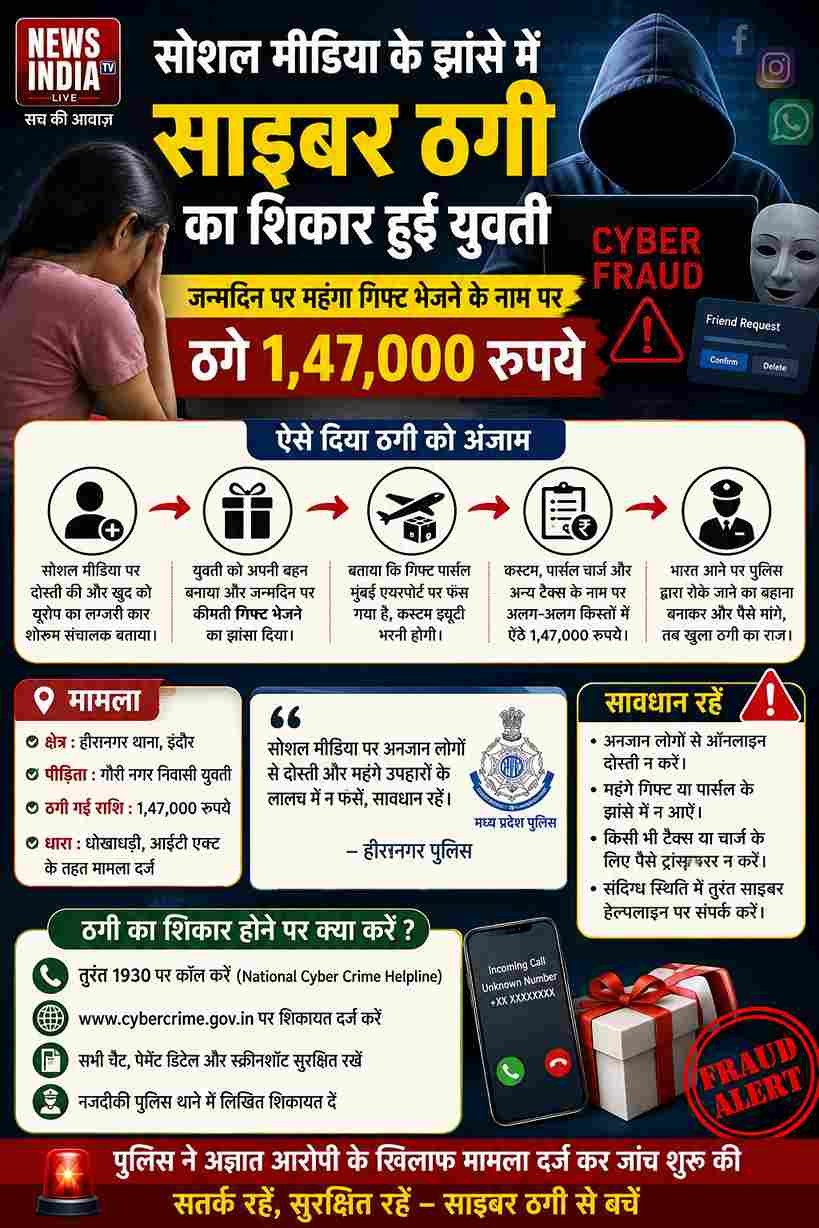 इंदौर में डिजिटल रिलेशनशिप के नाम पर युवती से ₹1.47 लाख की ठगी
