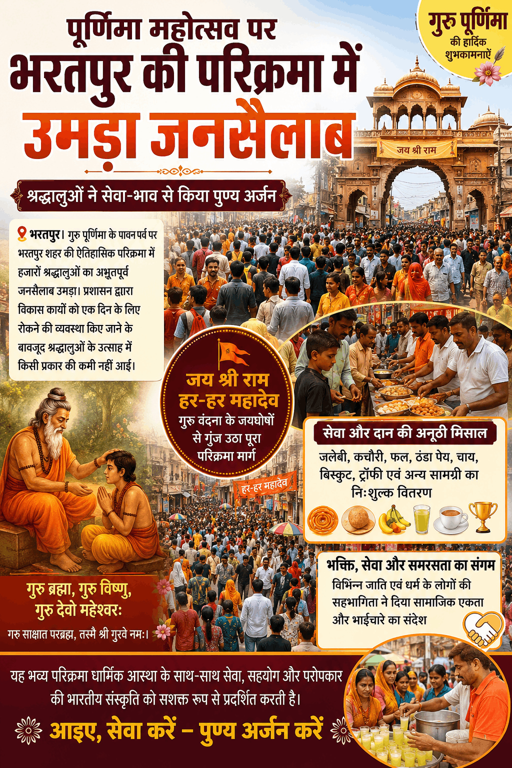 गुरु पूर्णिमा पर भरतपुर परिक्रमा में उमड़ा आस्था का सैलाब