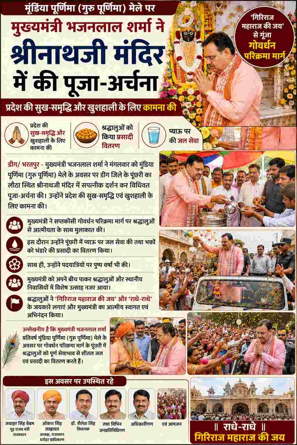 गुरु पूर्णिमा पर CM भजनलाल ने श्रीनाथजी मंदिर में की पूजा, श्रद्धालुओं की सेवा की