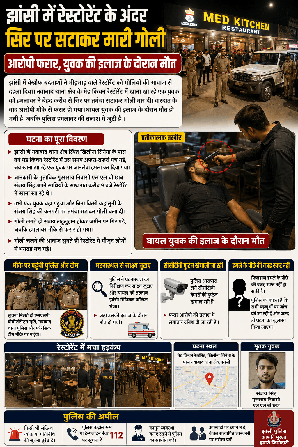 रेस्टोरेंट में युवक को सिर में गोली, इलाज के दौरान मौत